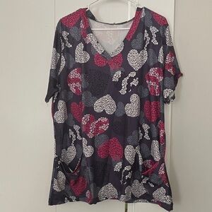 Floral V-Neck Women Scrub Top - Multicolor